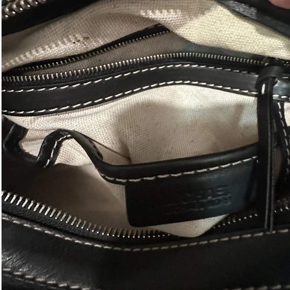 Michael Michael‎ Kors Black Leather Satchel Bag Contrast Stitch Buckle Detail